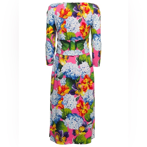 Dolce & Gabbana Hydrangea Print Long Sleeve Cady Midi Dress - NEW WITH TAGS - Picture 13 of 16